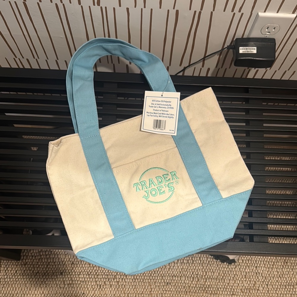 Blue and Cream Canvas Tote Bags